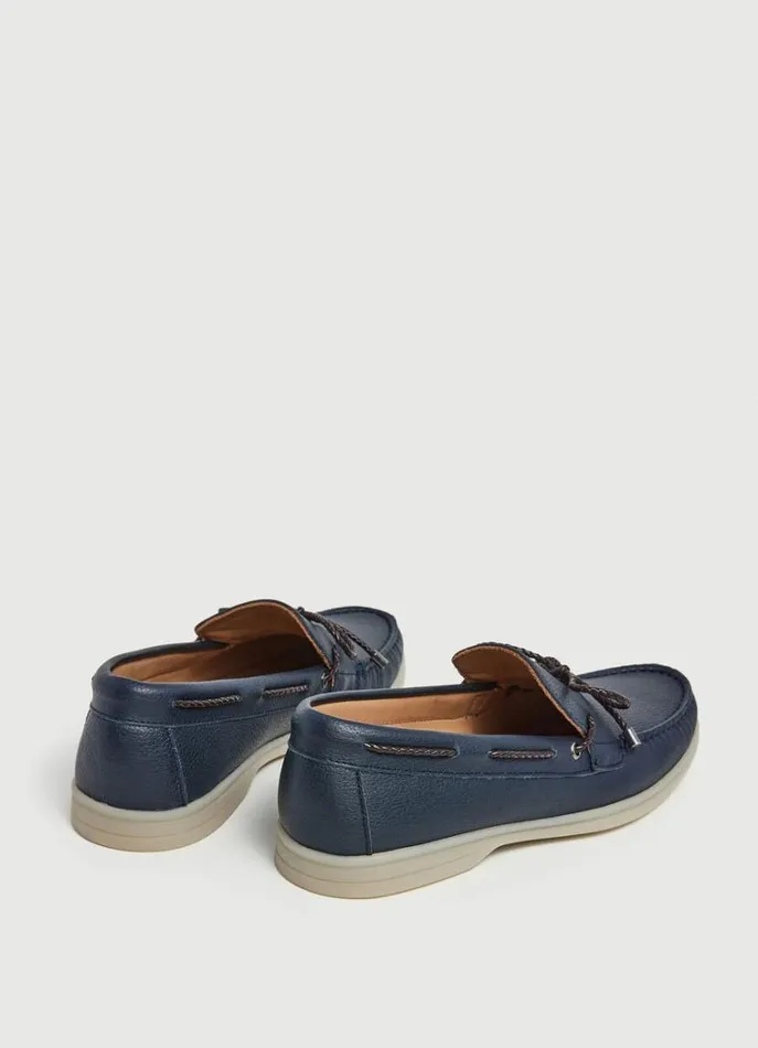 Men Casual Shoes Hackett London Nautical Leather Loafers Navy