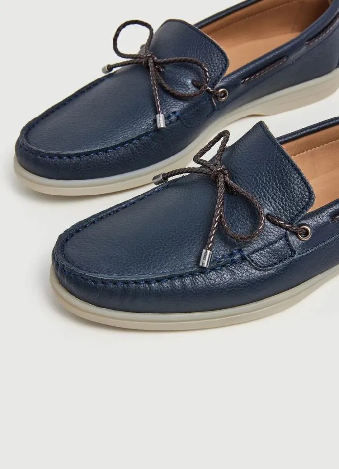 Men Casual Shoes Hackett London Nautical Leather Loafers Navy
