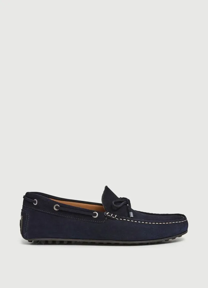 Men Casual Shoes Hackett London Suede Driver Loafers Dark Ocean Blue