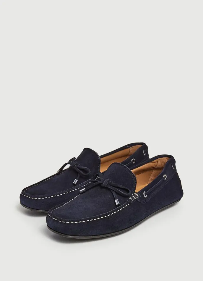 Men Casual Shoes Hackett London Suede Driver Loafers Dark Ocean Blue