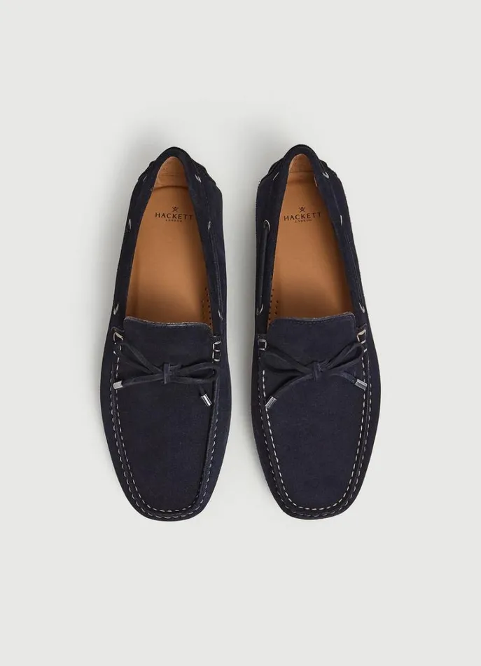 Men Casual Shoes Hackett London Suede Driver Loafers Dark Ocean Blue