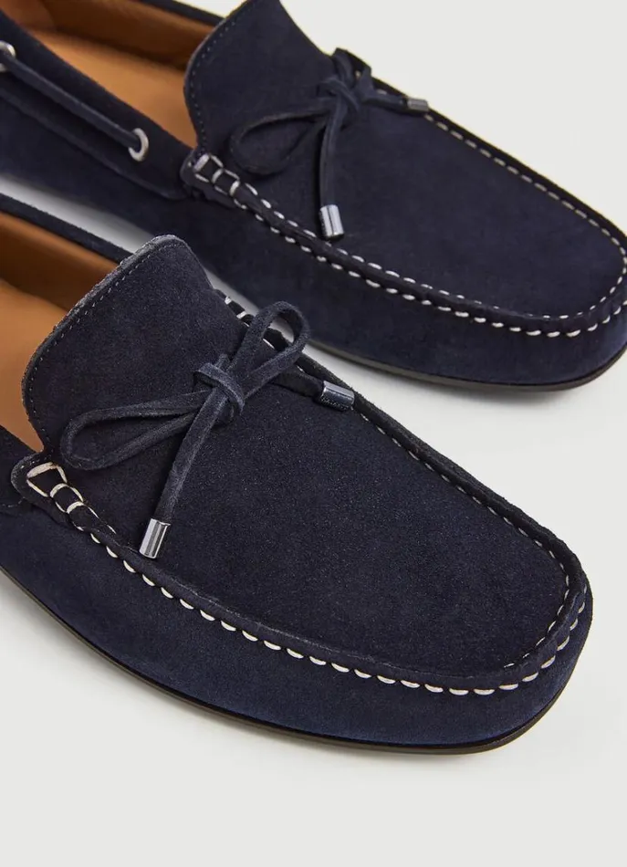 Men Casual Shoes Hackett London Suede Driver Loafers Dark Ocean Blue