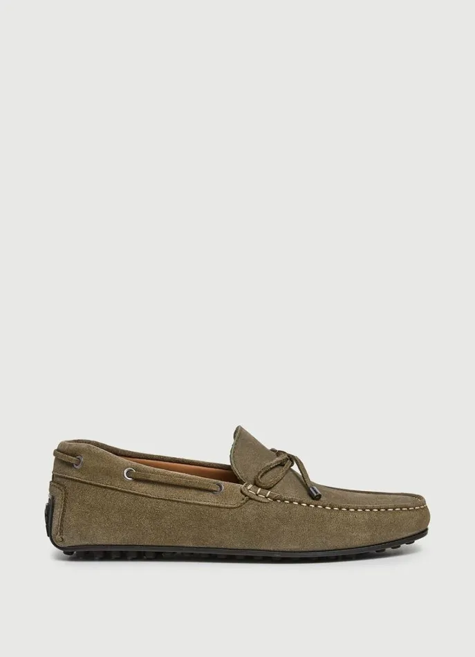 Men Casual Shoes Hackett London Suede Driver Loafers Washed Army Green