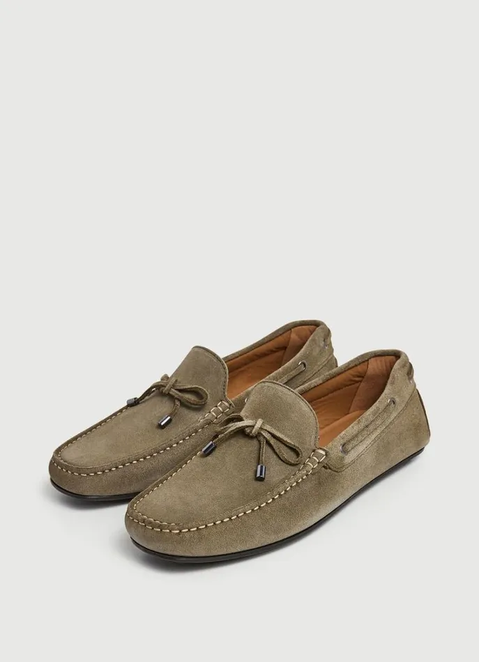 Men Casual Shoes Hackett London Suede Driver Loafers Washed Army Green
