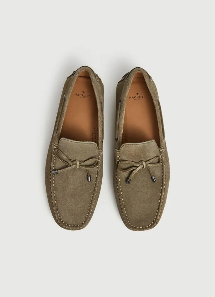 Men Casual Shoes Hackett London Suede Driver Loafers Washed Army Green