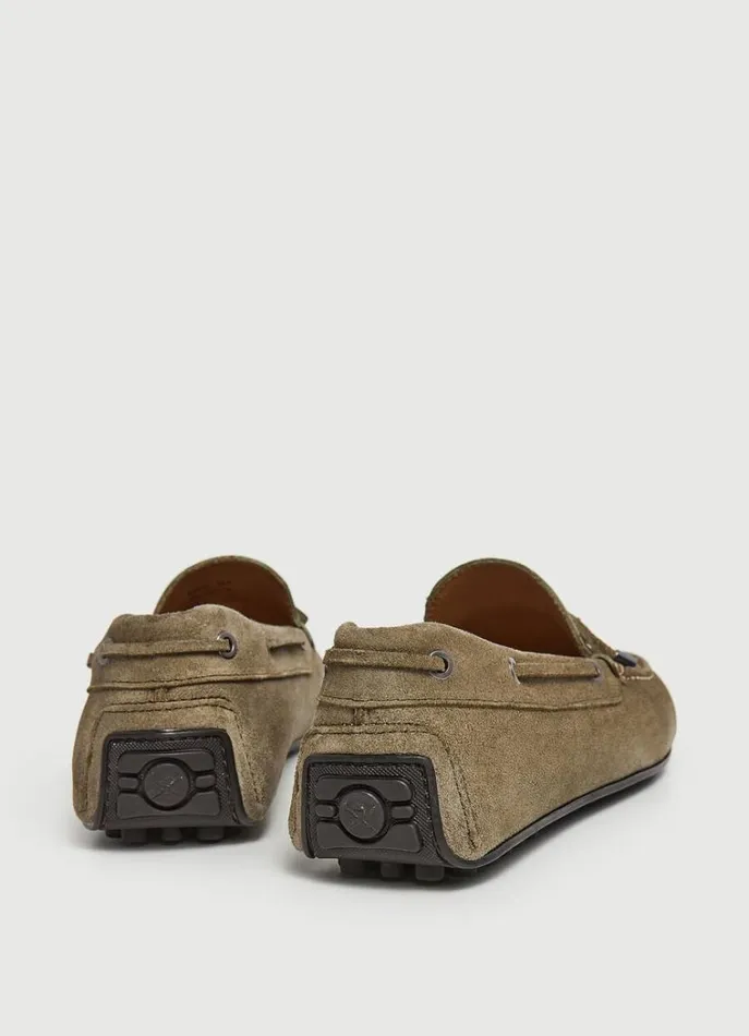Men Casual Shoes Hackett London Suede Driver Loafers Washed Army Green