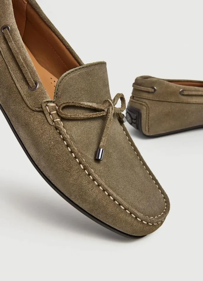 Men Casual Shoes Hackett London Suede Driver Loafers Washed Army Green