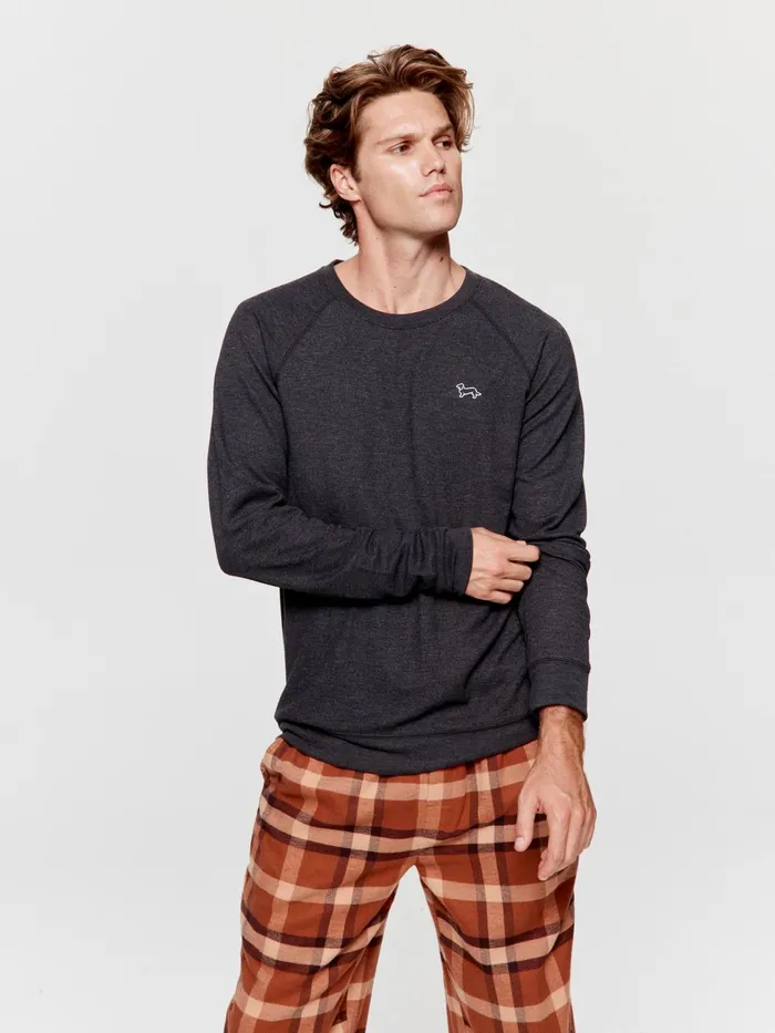 Men Charcoal Waffle Long Sleeve Top Charcoal Peter Alexander Tops