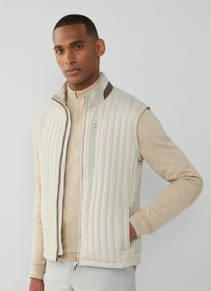 Men Coats and Jackets Hackett London Padded Hybrid Gilet Sand Beige