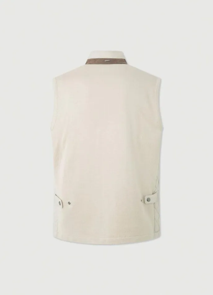 Men Coats and Jackets Hackett London Padded Hybrid Gilet Sand Beige