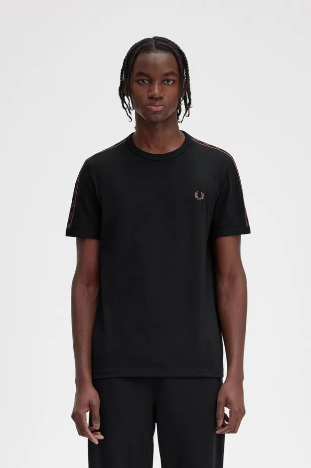 Men Contrast Tape Ringer TShirt Blackwhisky Brown Fred Perry TShirts
