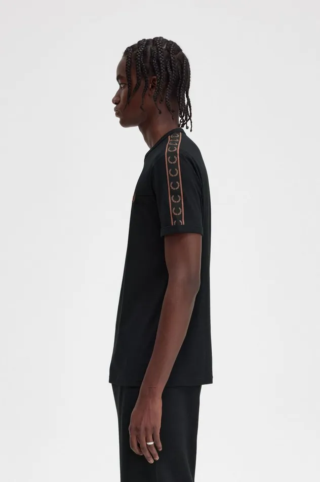 Men Contrast Tape Ringer TShirt Blackwhisky Brown Fred Perry TShirts