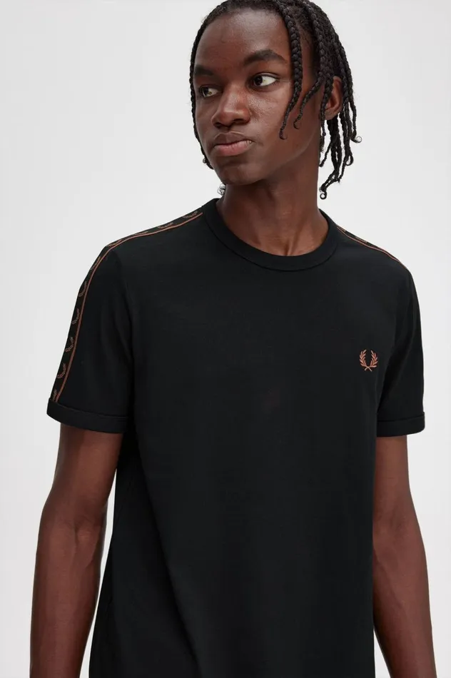 Men Contrast Tape Ringer TShirt Blackwhisky Brown Fred Perry TShirts