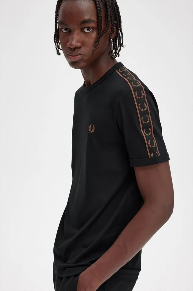 Men Contrast Tape Ringer TShirt Blackwhisky Brown Fred Perry TShirts