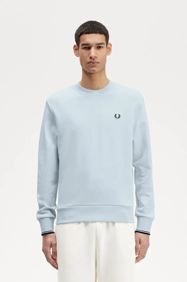 Men Crew Neck Sweatshirt Light Ice Fred Perry Sweatshirts