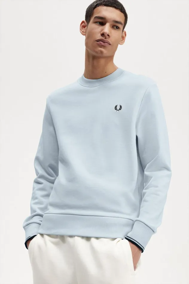 Men Crew Neck Sweatshirt Light Ice Fred Perry Sweatshirts