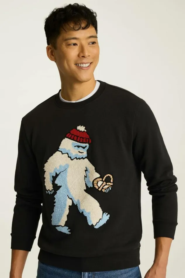 Men Critter Supersoft Fleece Crew Yeti In The City Bonobos Sweatshirts and Fleece