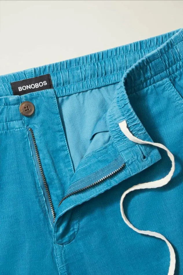 Men Drawstring Club Shorts Blue Micro Cord Bonobos Casual Shorts