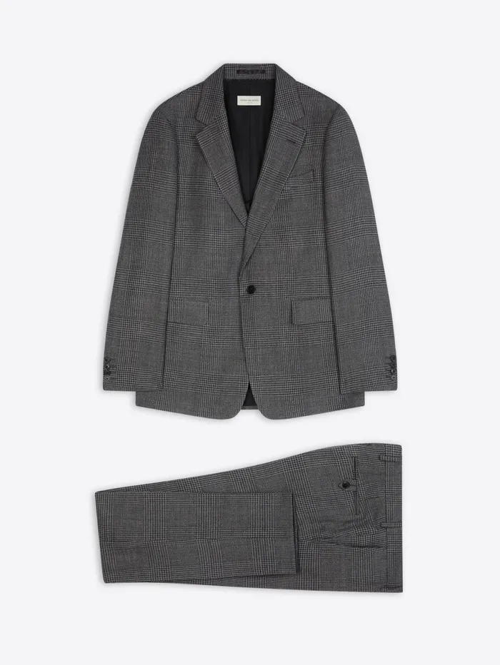 Men Dries Van Noten Suits Checked Wool Suit