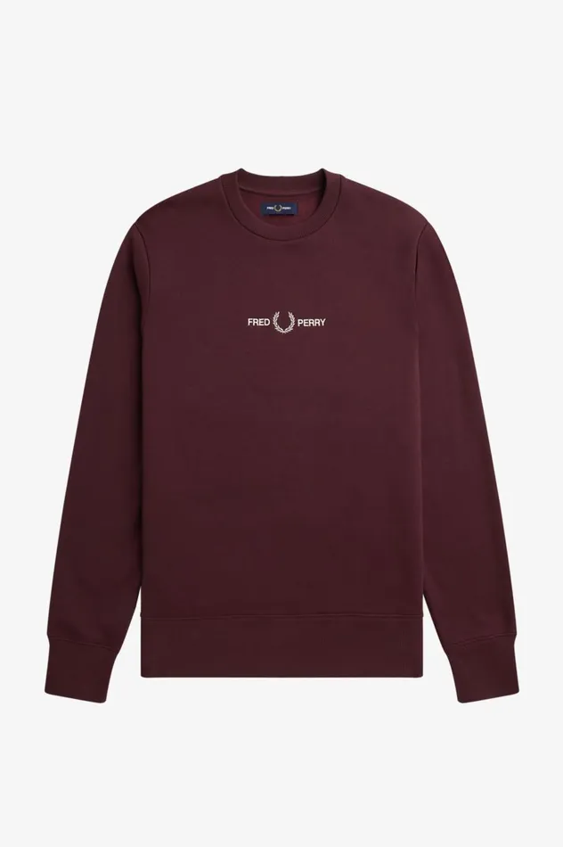 Men Embroidered Sweatshirt Oxblood Fred Perry Sweatshirts