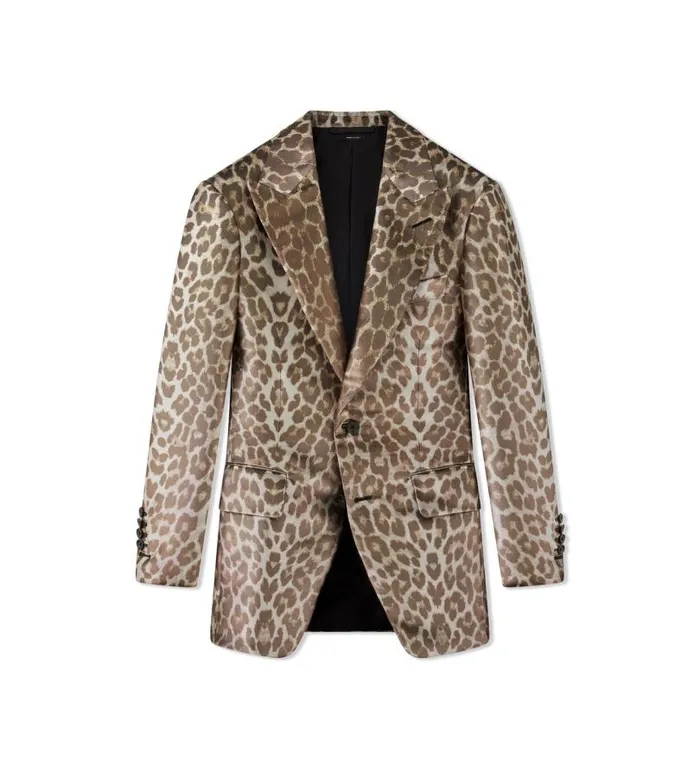 Men Evening Tom Ford Cangiante Leopard Atticus Jacket Leopard Brown and Black