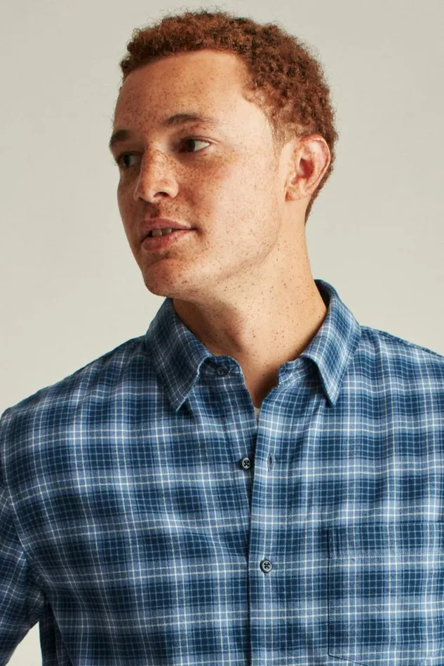 Men Everyday Lightweight Flannel Shirt Blue Bonfire Plaid Bonobos Overshirts