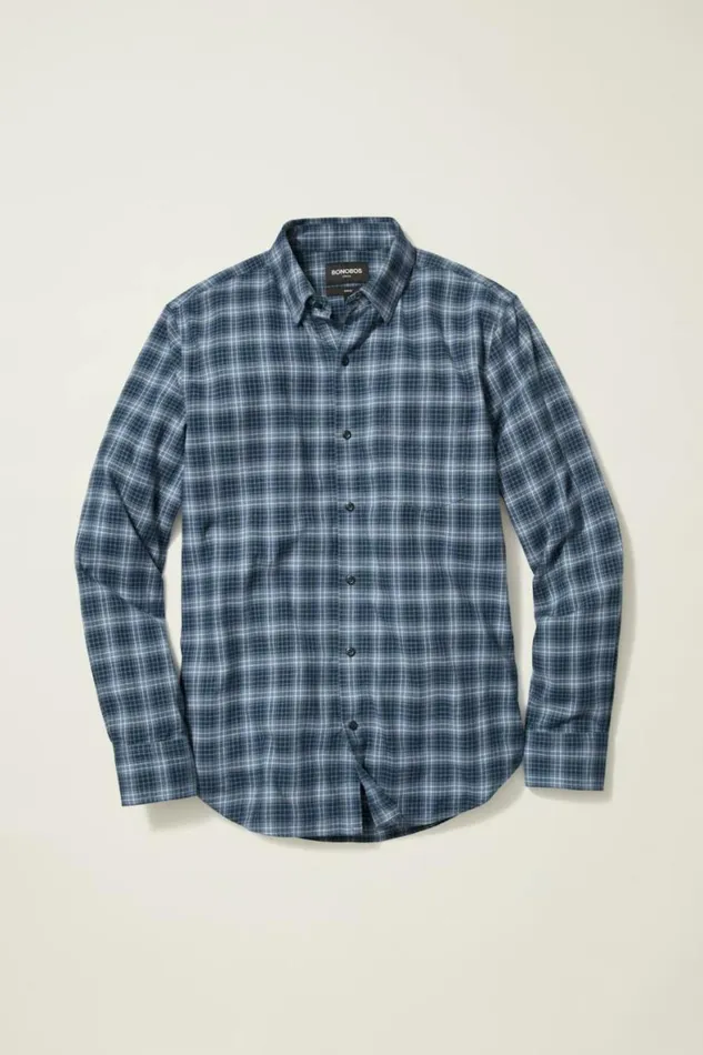 Men Everyday Lightweight Flannel Shirt Blue Bonfire Plaid Bonobos Overshirts