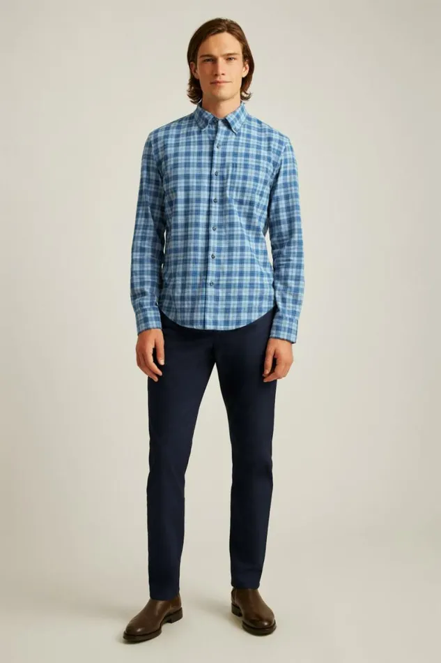Men Everyday Lightweight Flannel Shirt Heather Blue Heywood Plaid Bonobos Overshirts Men Everyday Lightweight Flannel Shirt Heather Blue Heywood Plaid Bonobos Overshirts