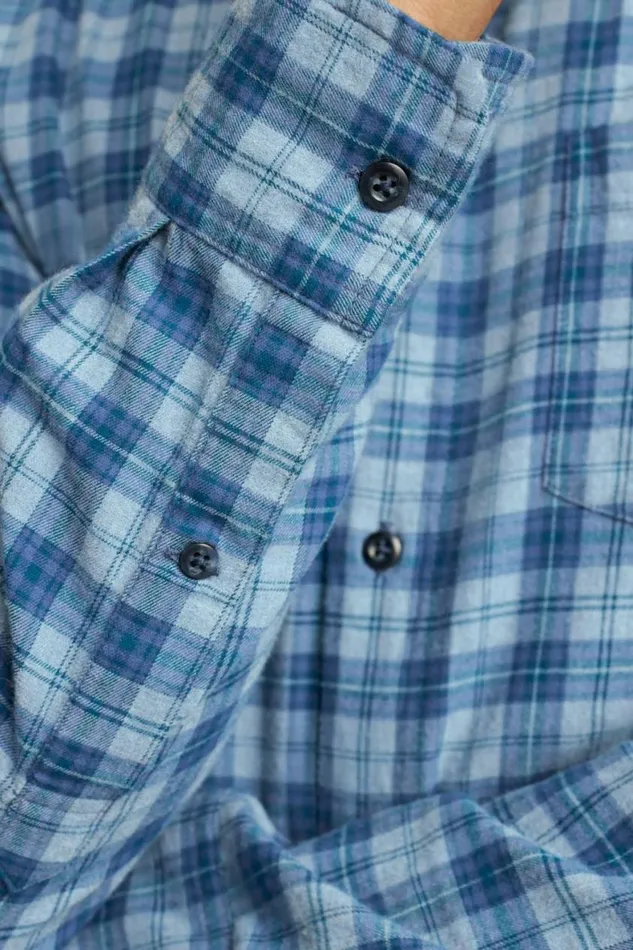 Men Everyday Lightweight Flannel Shirt Heather Blue Heywood Plaid Bonobos Overshirts
