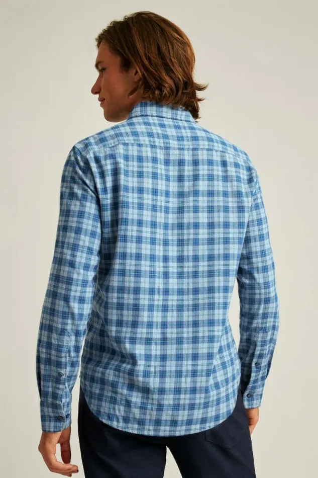 Men Everyday Lightweight Flannel Shirt Heather Blue Heywood Plaid Bonobos Overshirts