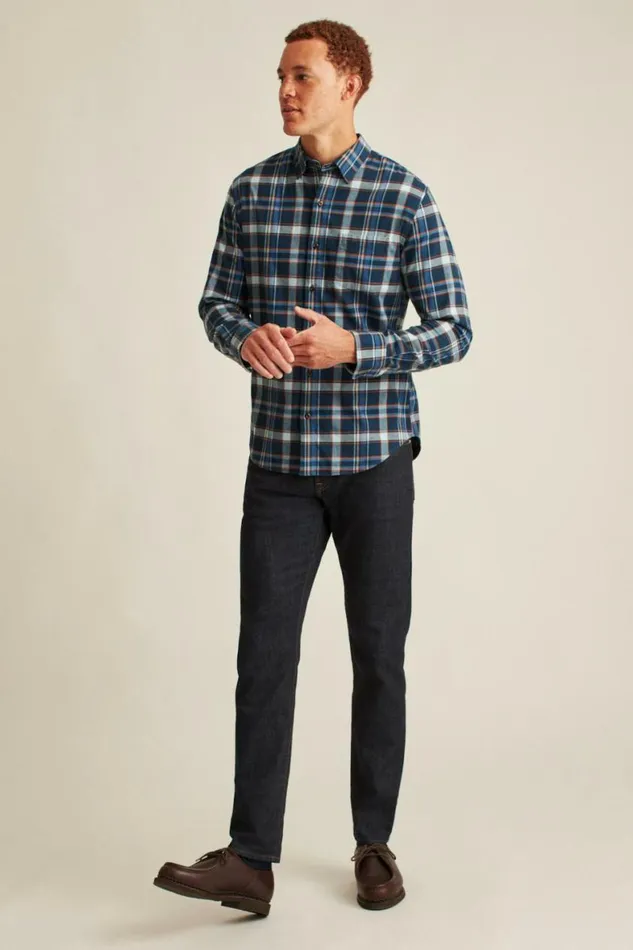 Men Everyday Lightweight Flannel Shirt Navy Fulton Plaid Bonobos Overshirts