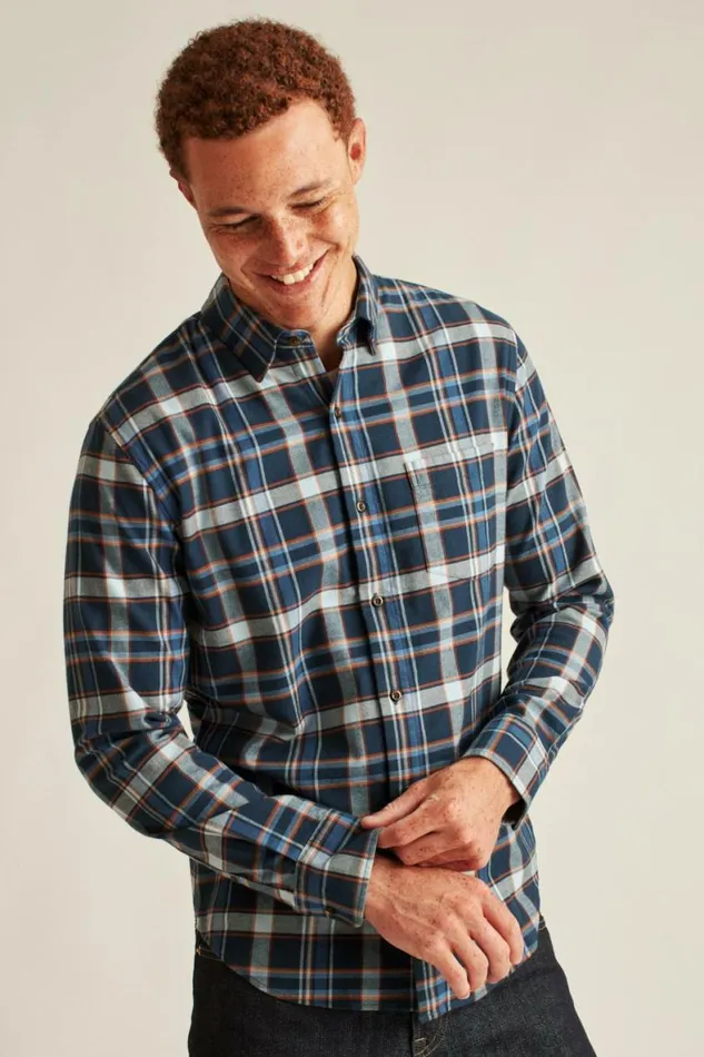 Men Everyday Lightweight Flannel Shirt Navy Fulton Plaid Bonobos Overshirts