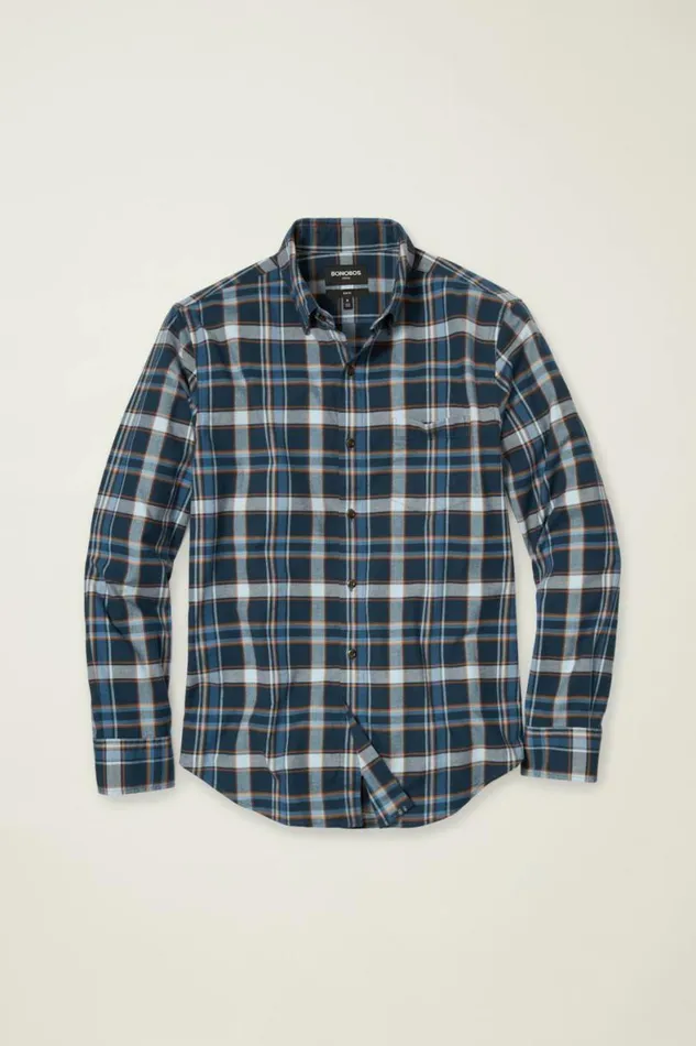 Men Everyday Lightweight Flannel Shirt Navy Fulton Plaid Bonobos Overshirts