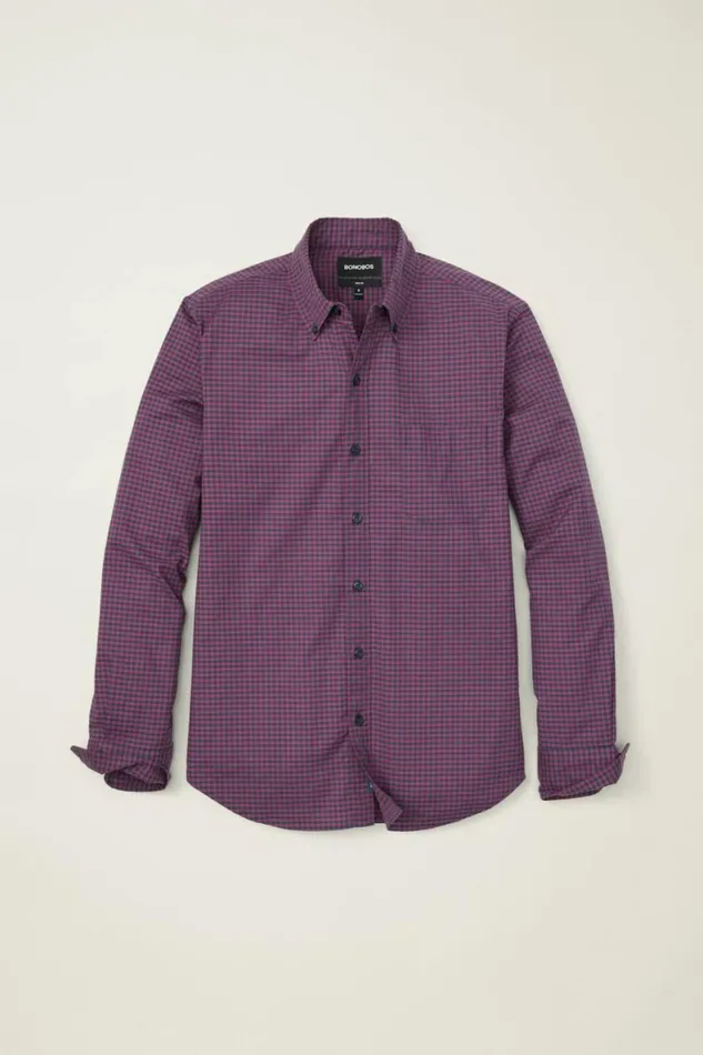 Men Everyday Shirt Navy Plum Check Bonobos Business Casual Shirts