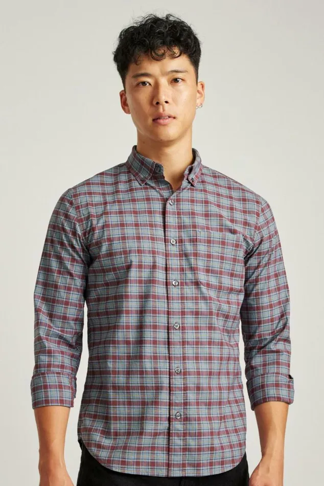 Men Everyday Shirt Pomegranate Plaid Bonobos Business Casual Shirts