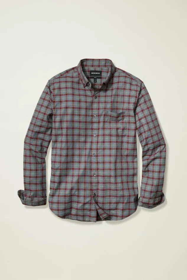 Men Everyday Shirt Pomegranate Plaid Bonobos Business Casual Shirts