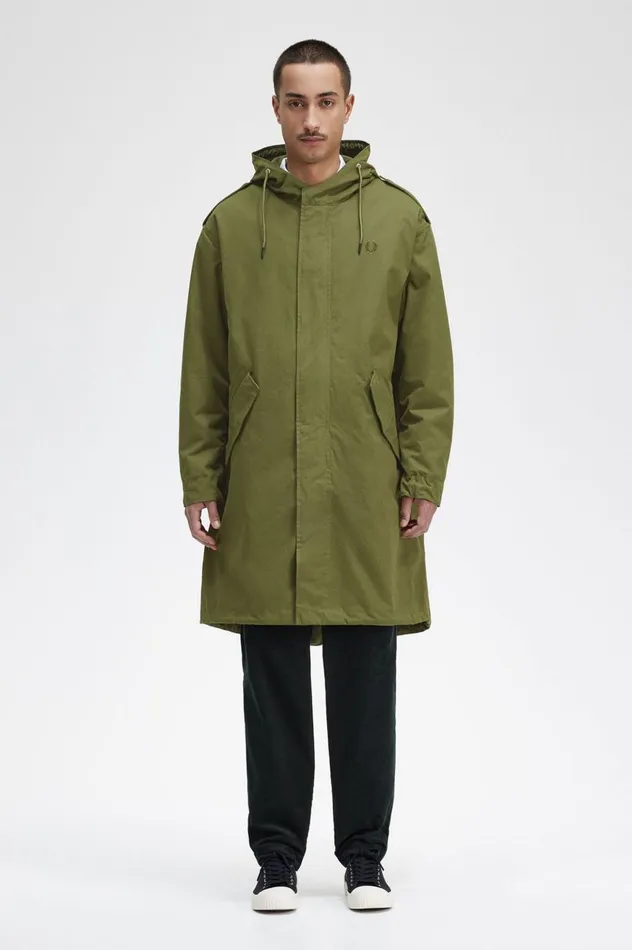 Men Faux Fur Lined Parka Parka Green Fred Perry Coats and Jackets