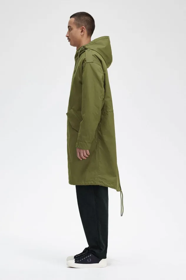 Men Faux Fur Lined Parka Parka Green Fred Perry Coats and Jackets