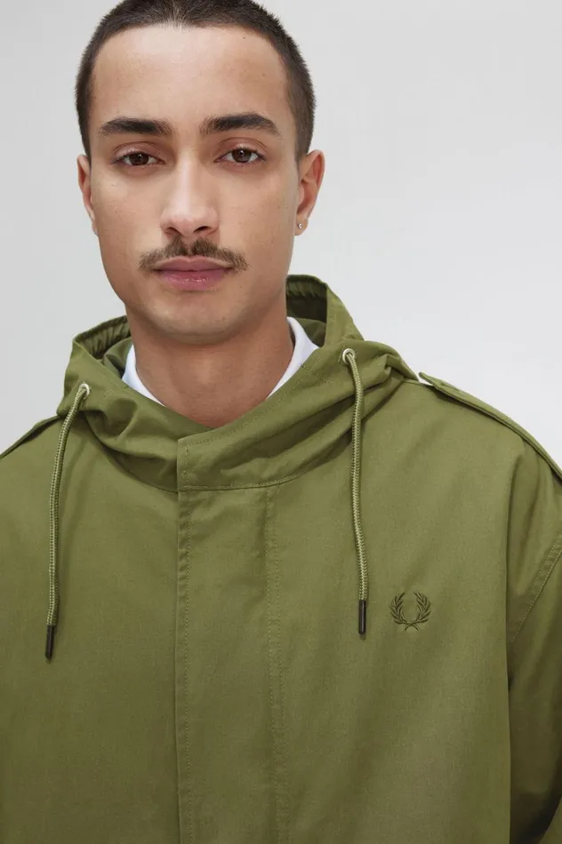 Men Faux Fur Lined Parka Parka Green Fred Perry Coats and Jackets