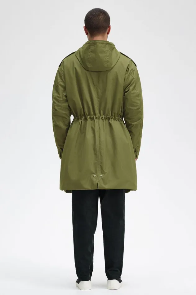 Men Faux Fur Lined Parka Parka Green Fred Perry Coats and Jackets