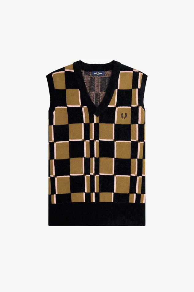 Men Glitch Chequerboard Tank Shaded Stonenavy Fred Perry Knitwear