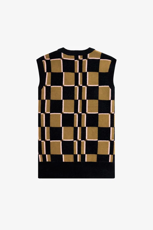 Men Glitch Chequerboard Tank Shaded Stonenavy Fred Perry Knitwear