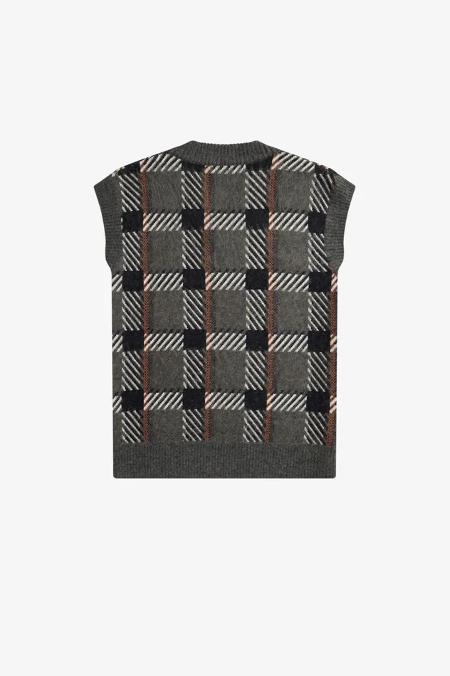 Men Glitch Tartan Knitted Tank Field Green Fred Perry Knitwear