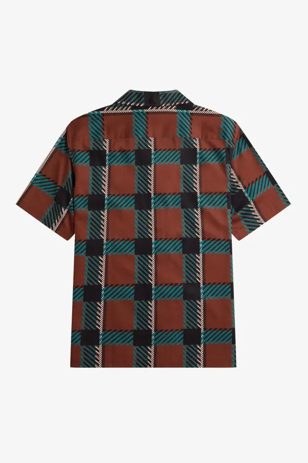 Men Glitch Tartan Revere Collar Shirt Whisky Brown Fred Perry Shirts
