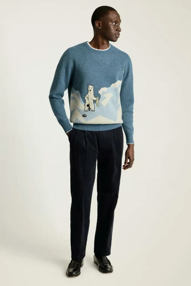 Men Gone Fishing Sweater Artic Blue Bonobos Crew and VNeck Sweaters