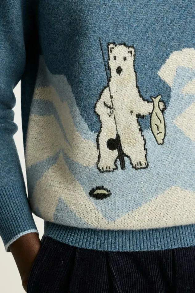 Men Gone Fishing Sweater Artic Blue Bonobos Crew and VNeck Sweaters