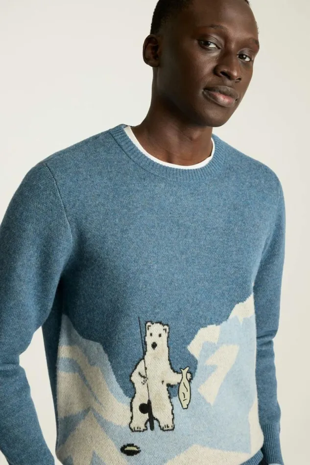 Men Gone Fishing Sweater Artic Blue Bonobos Crew and VNeck Sweaters
