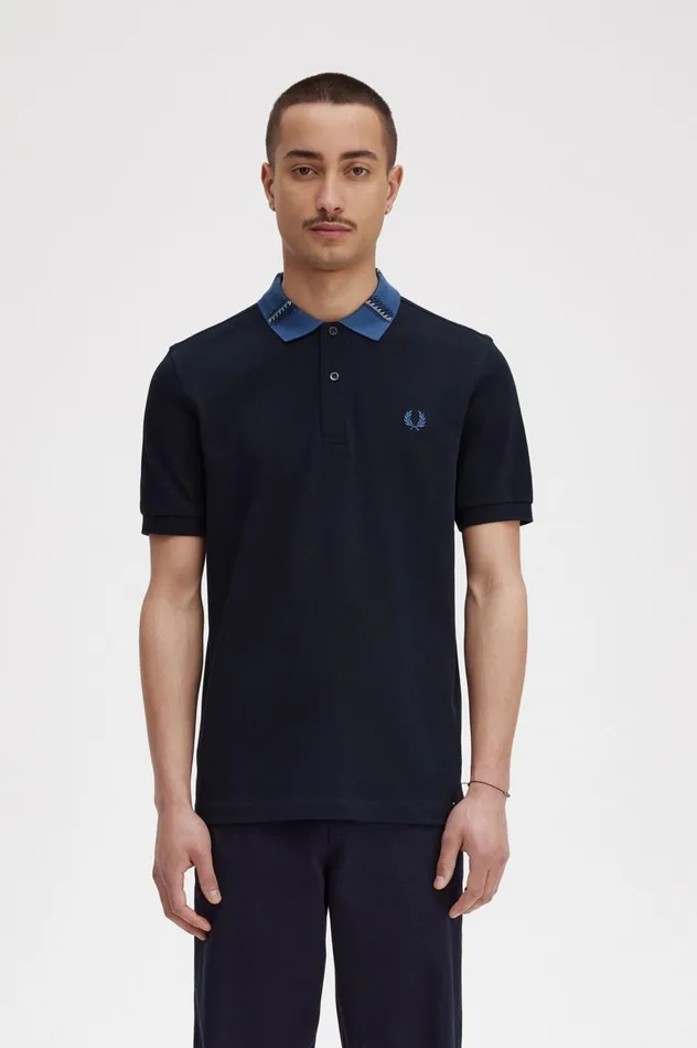 Men Graphic Collar Polo Shirt Navy Fred Perry Polo Shirts