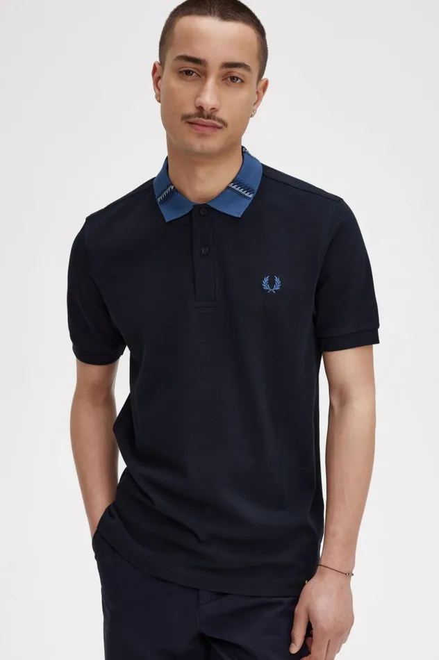 Men Graphic Collar Polo Shirt Navy Fred Perry Polo Shirts