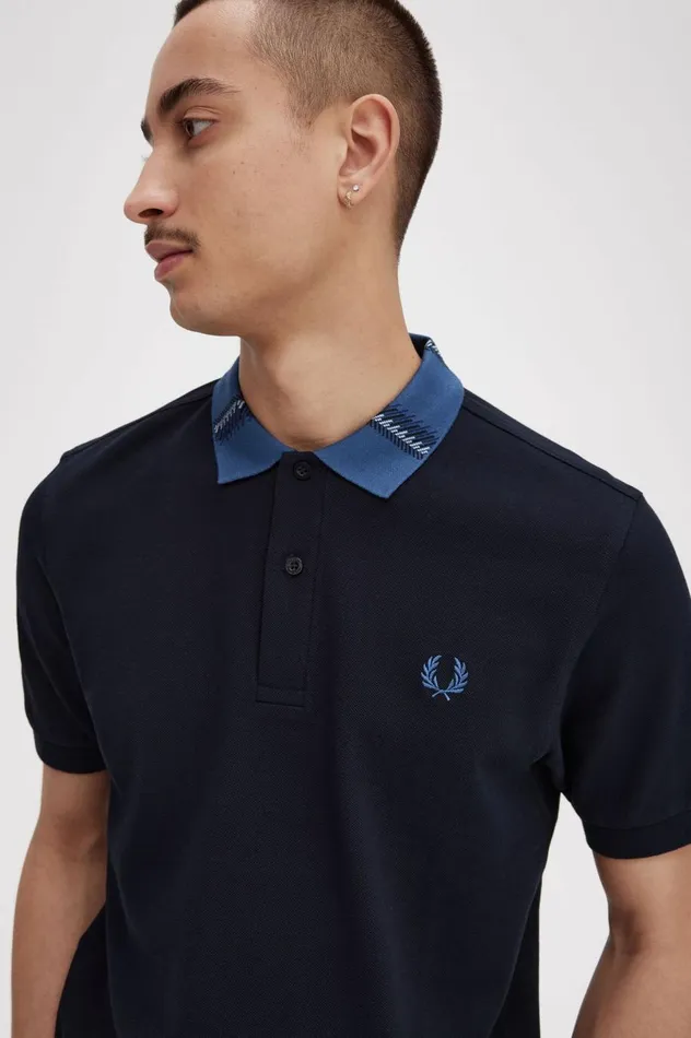Men Graphic Collar Polo Shirt Navy Fred Perry Polo Shirts